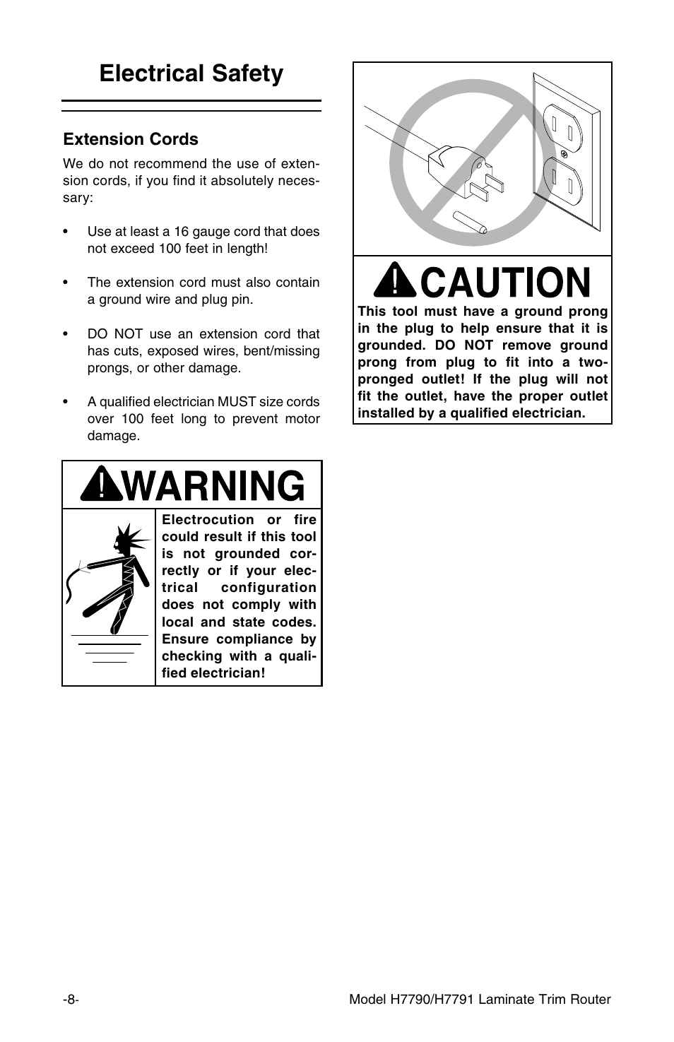 Electrical safety, Extension cords | Grizzly H7791 User Manual | Page 10 / 24