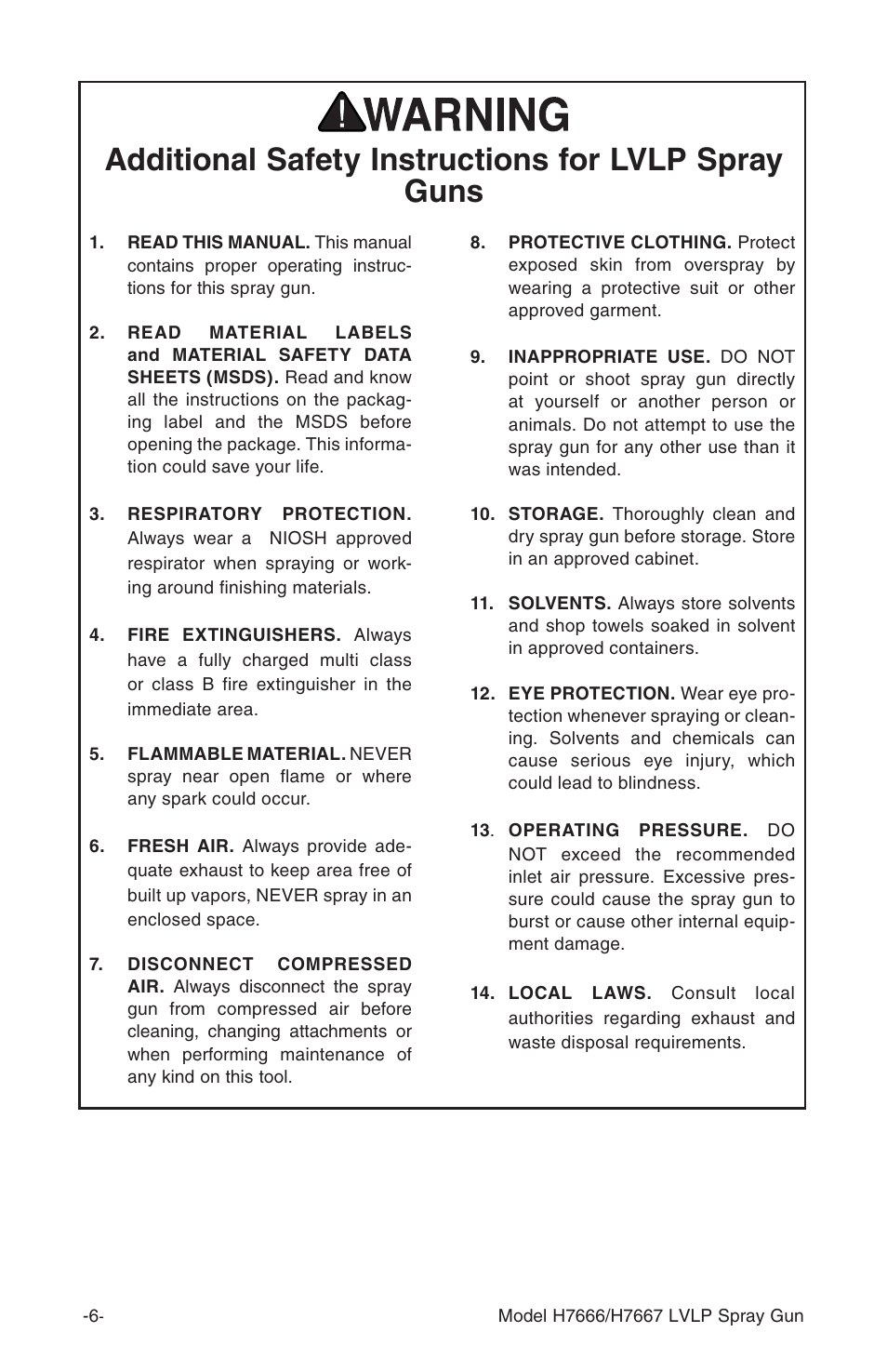 Additional safety instructions for lvlp spray guns | Grizzly H7666/H7667 User Manual | Page 6 / 24