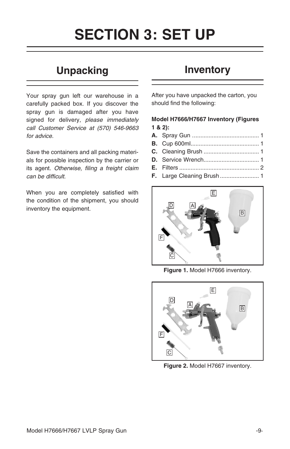 Unpacking, Inventory | Grizzly H7666/H7667 User Manual | Page 9 / 24