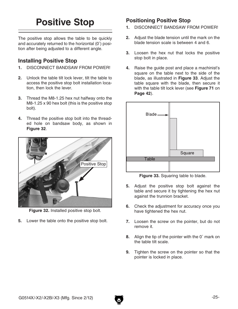 Positive stop | Grizzly Extreme Series Bandsaw G0514X User Manual | Page 27 / 96