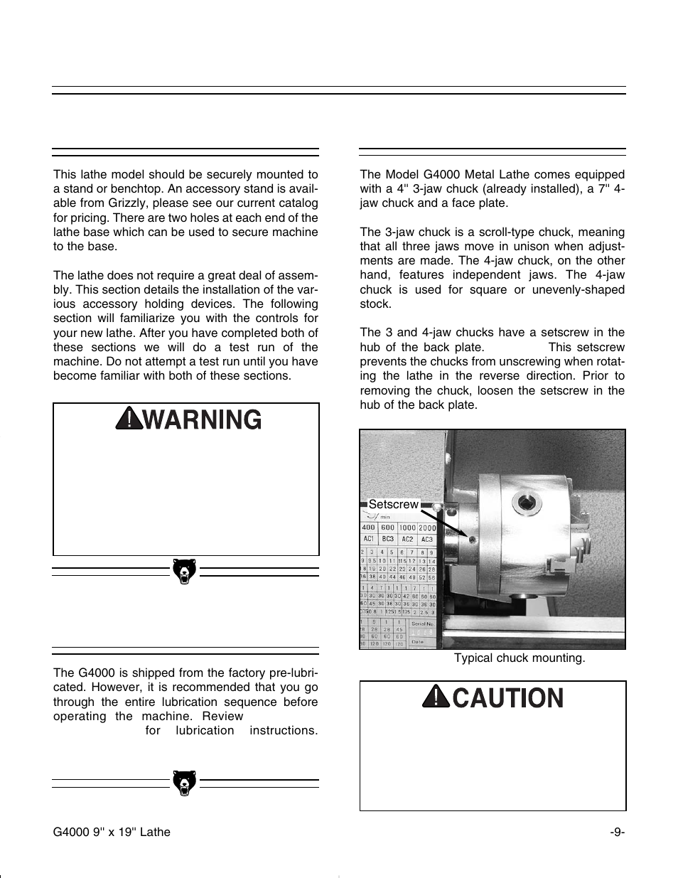 Cch hu uc ck ks s, Mmo ou un nttiin ng g, Llu ub brriic ca attiio on n | Grizzly G4000 User Manual | Page 10 / 57