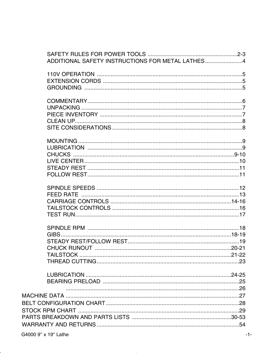Tta ab blle e o off c co on ntte en ntts s | Grizzly G4000 User Manual | Page 2 / 57