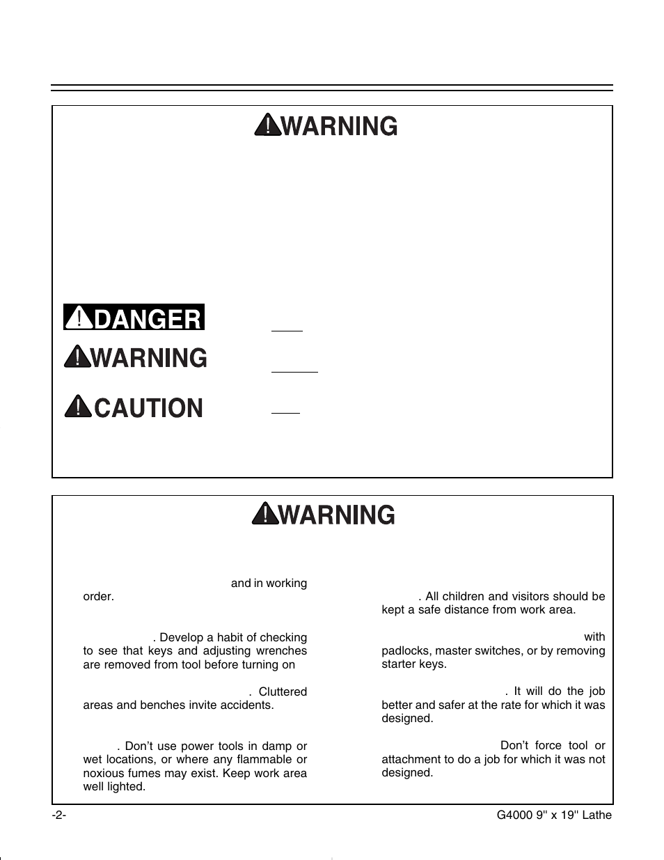 Sse ec ct tiio on n 1 1:: s sa af fe et ty y, Nno ot tiic ce e | Grizzly G4000 User Manual | Page 3 / 57