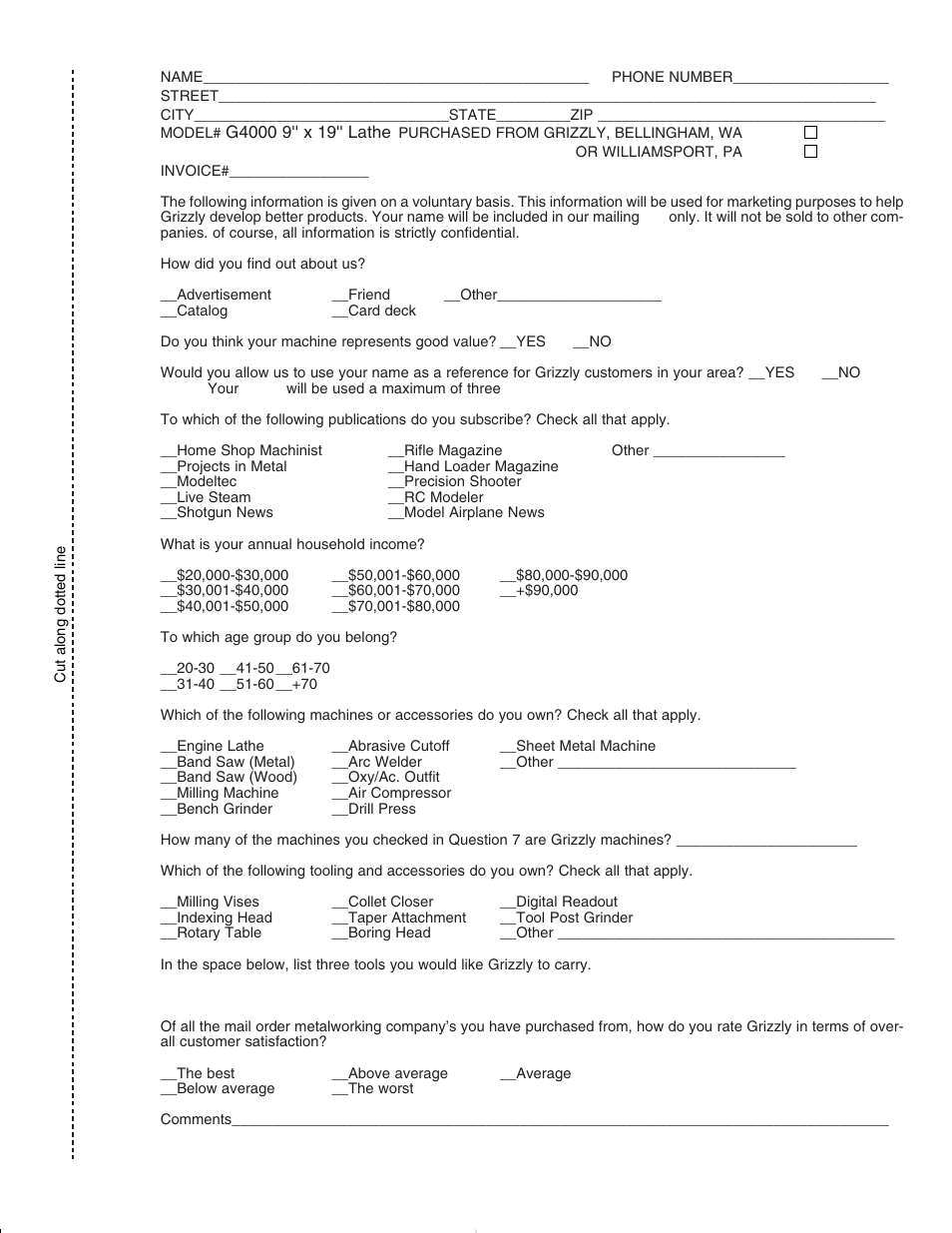 Wwa ar rr ra an nt ty y c ca ar rd d | Grizzly G4000 User Manual | Page 56 / 57