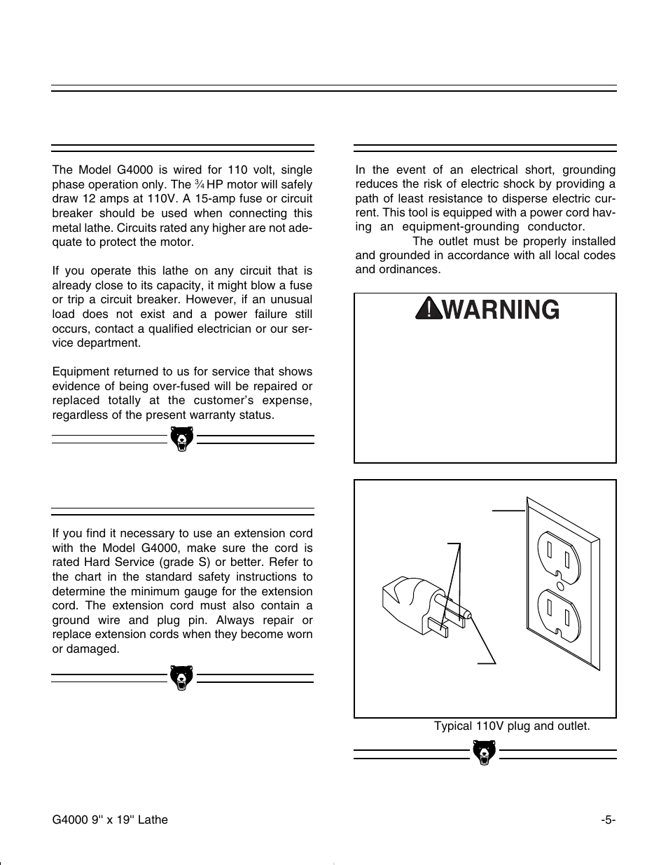 Ggrro ou un nd diin ng g, Eex xtte en ns siio on n c co orrd ds s | Grizzly G4000 User Manual | Page 6 / 57