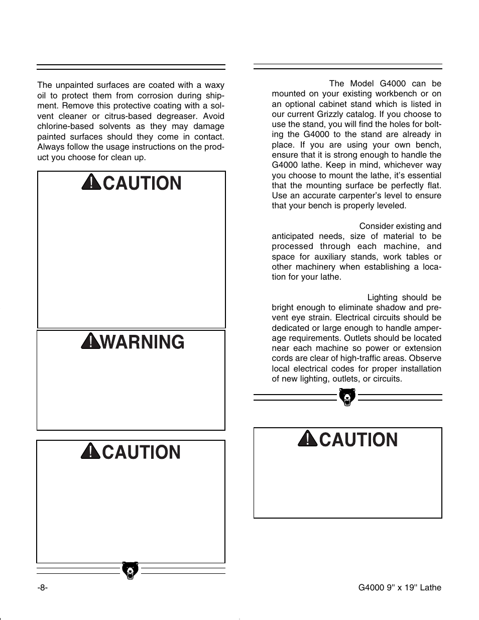 Ssiitte e c co on ns siid de erra attiio on ns s, Cclle ea an n u up p | Grizzly G4000 User Manual | Page 9 / 57