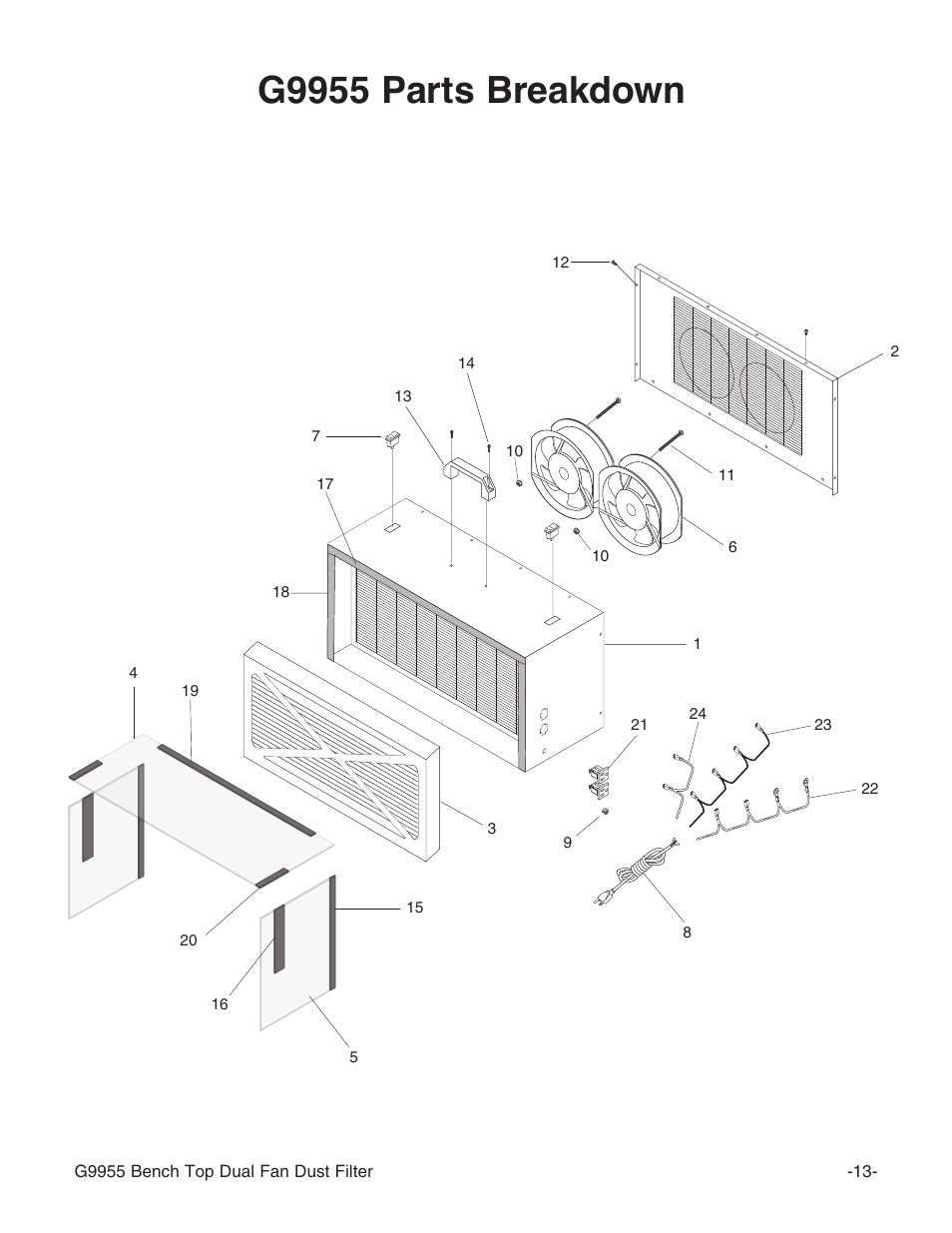 G9955 parts breakdown | Grizzly G9955 User Manual | Page 15 / 20