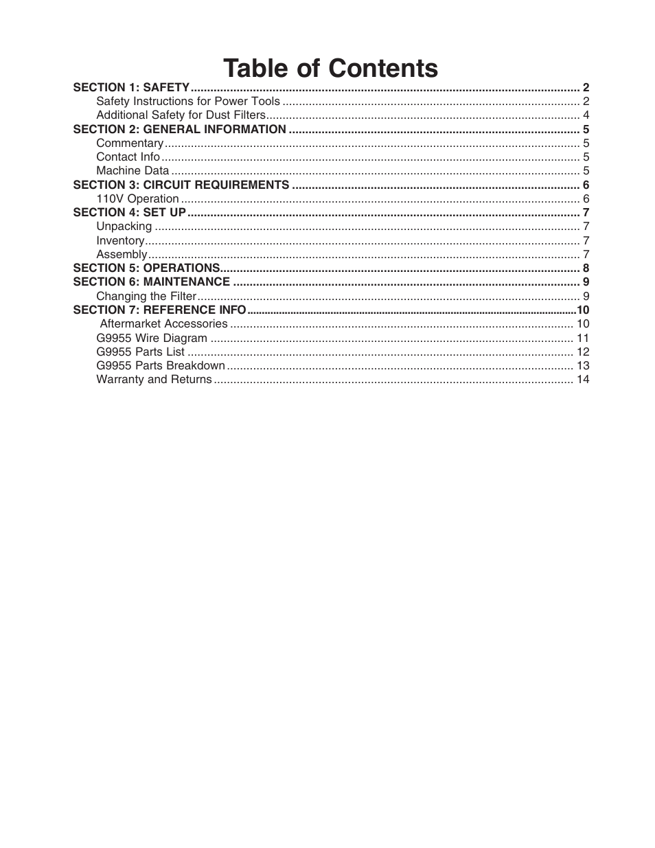 Grizzly G9955 User Manual | Page 3 / 20