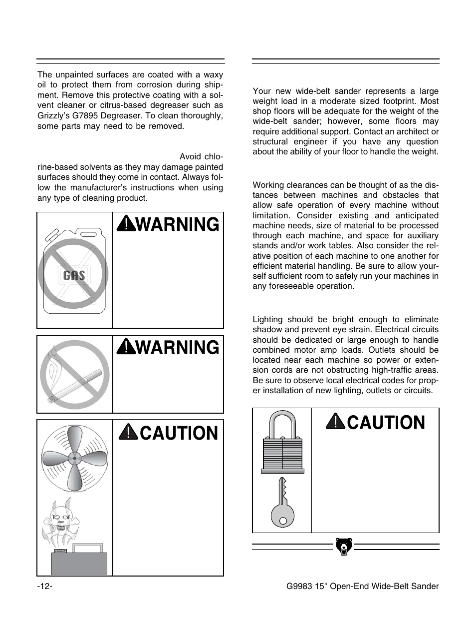 Site considerations, Clean up | Grizzly G9983 User Manual | Page 14 / 60