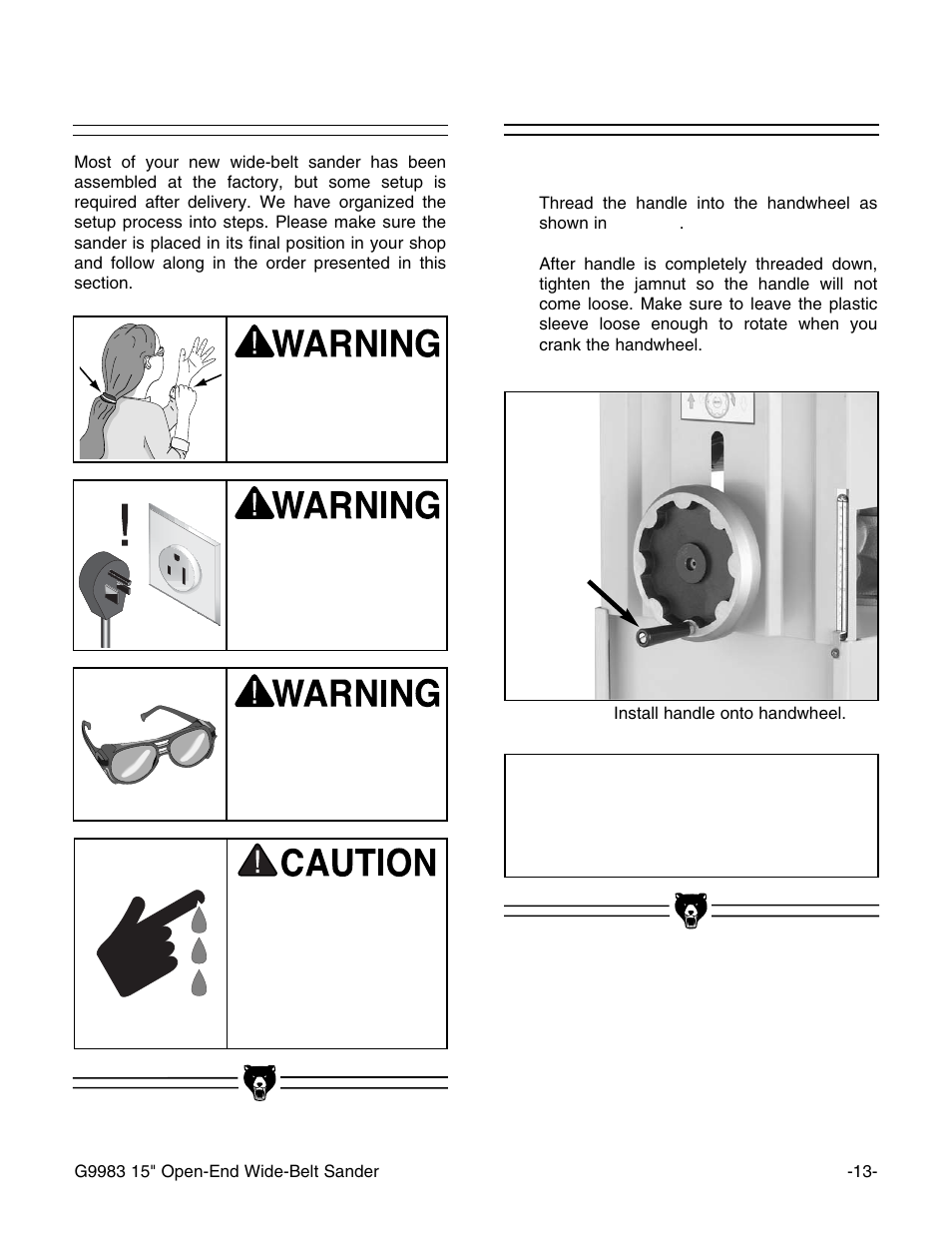 Beginning assembly, Notice, Handwheel handle | Grizzly G9983 User Manual | Page 15 / 60