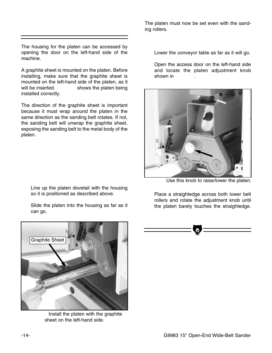 Platen | Grizzly G9983 User Manual | Page 16 / 60