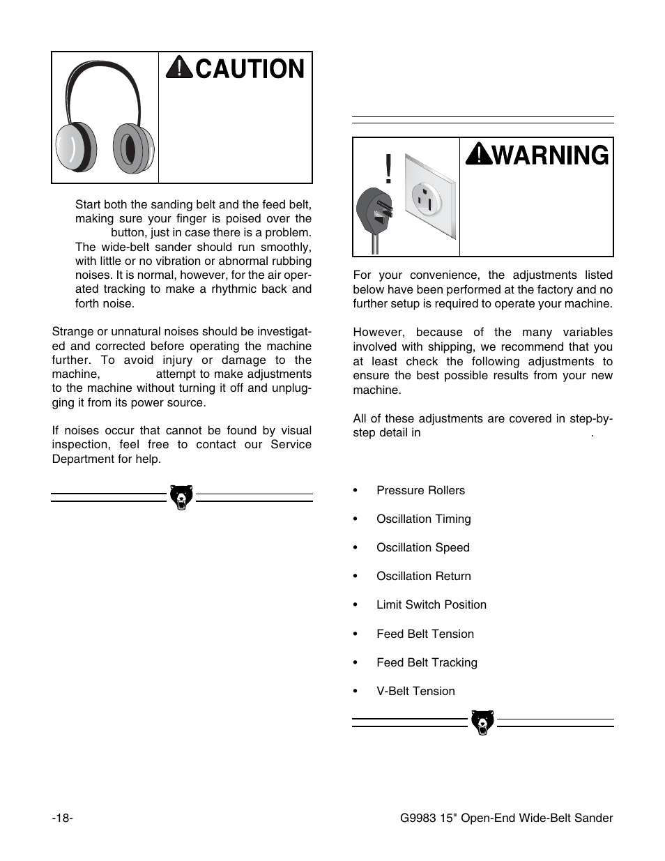 Recommended adjustments | Grizzly G9983 User Manual | Page 20 / 60