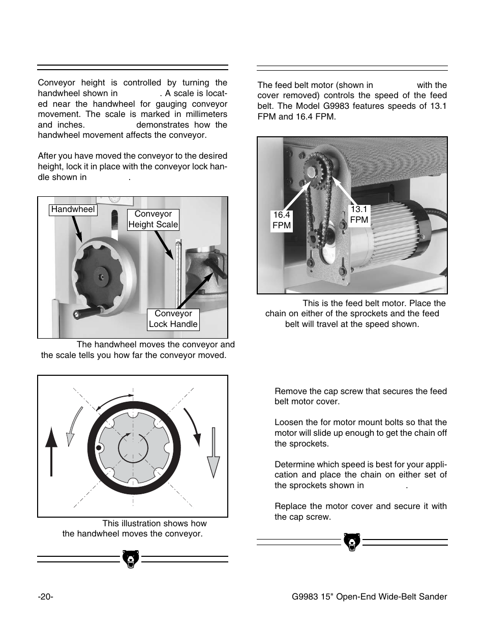 Conveyor height, Feed belt speed | Grizzly G9983 User Manual | Page 22 / 60