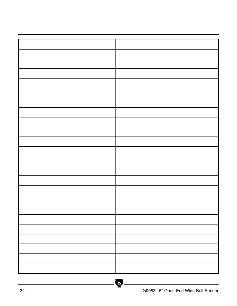 Maintenance log | Grizzly G9983 User Manual | Page 26 / 60