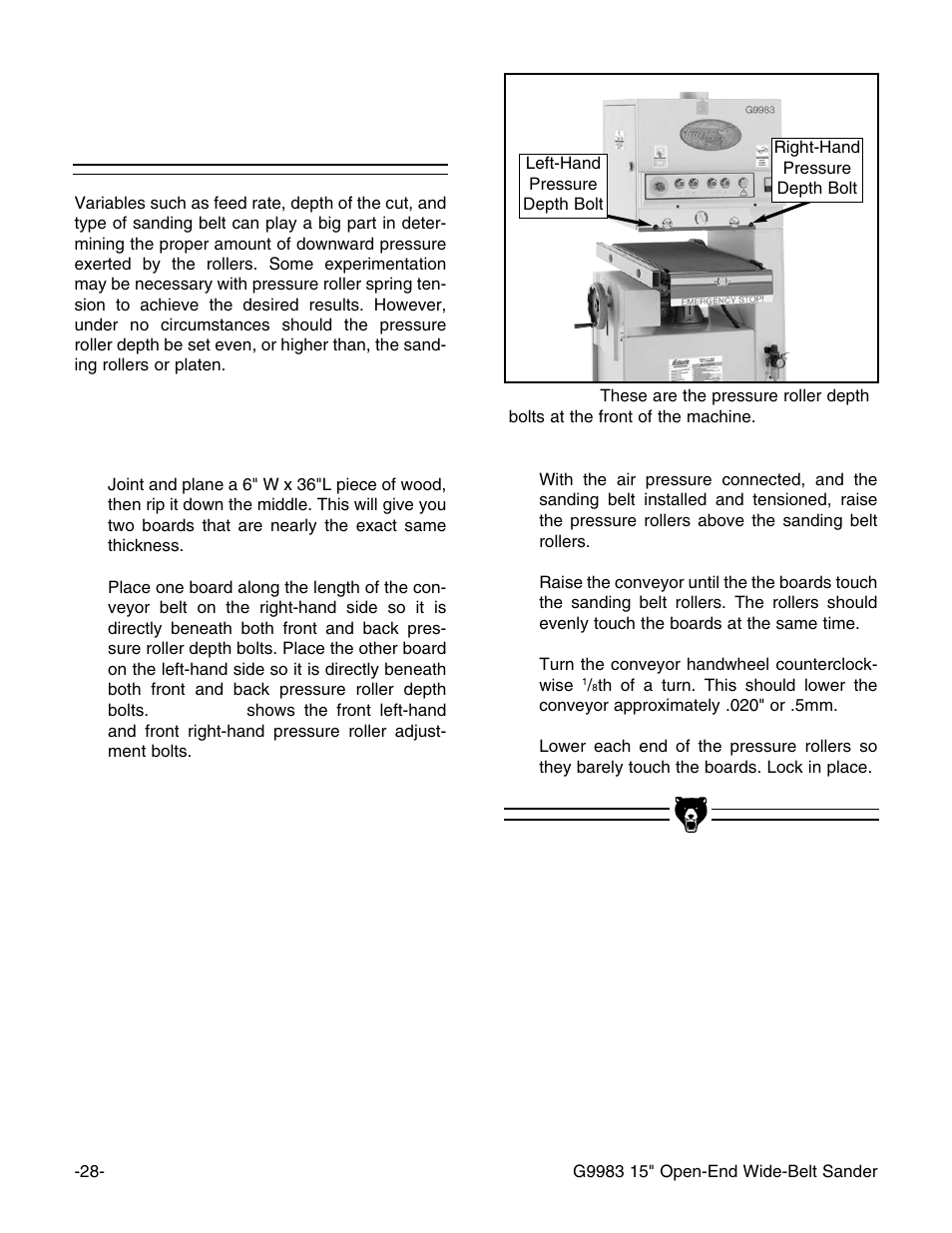 Pressure roller depth | Grizzly G9983 User Manual | Page 30 / 60