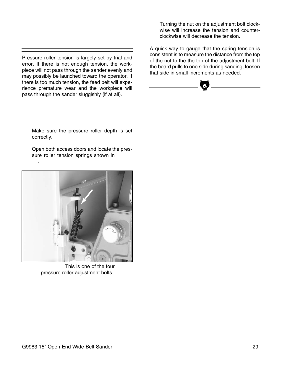 Pressure roller tension | Grizzly G9983 User Manual | Page 31 / 60