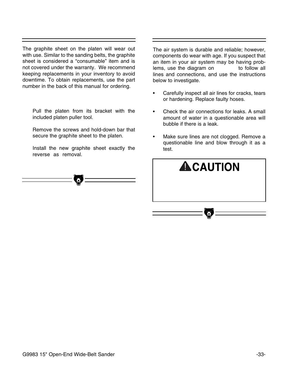 Air system, Platen graphite | Grizzly G9983 User Manual | Page 35 / 60