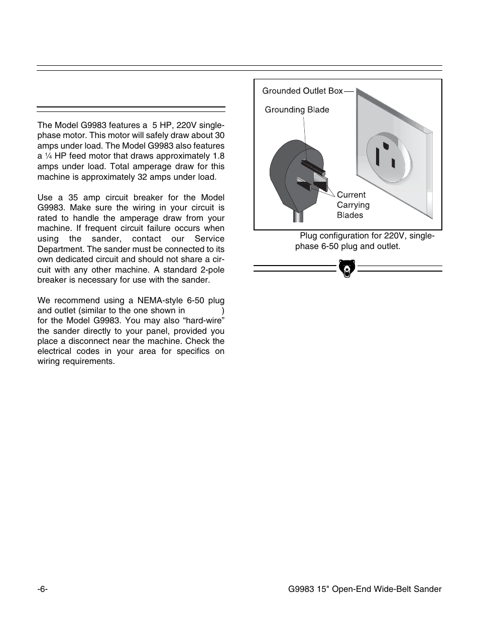 220v single-phase | Grizzly G9983 User Manual | Page 8 / 60