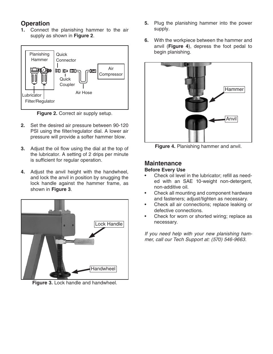 Maintenance, Operation | Grizzly Planishing Hammer G0497 User Manual | Page 2 / 4