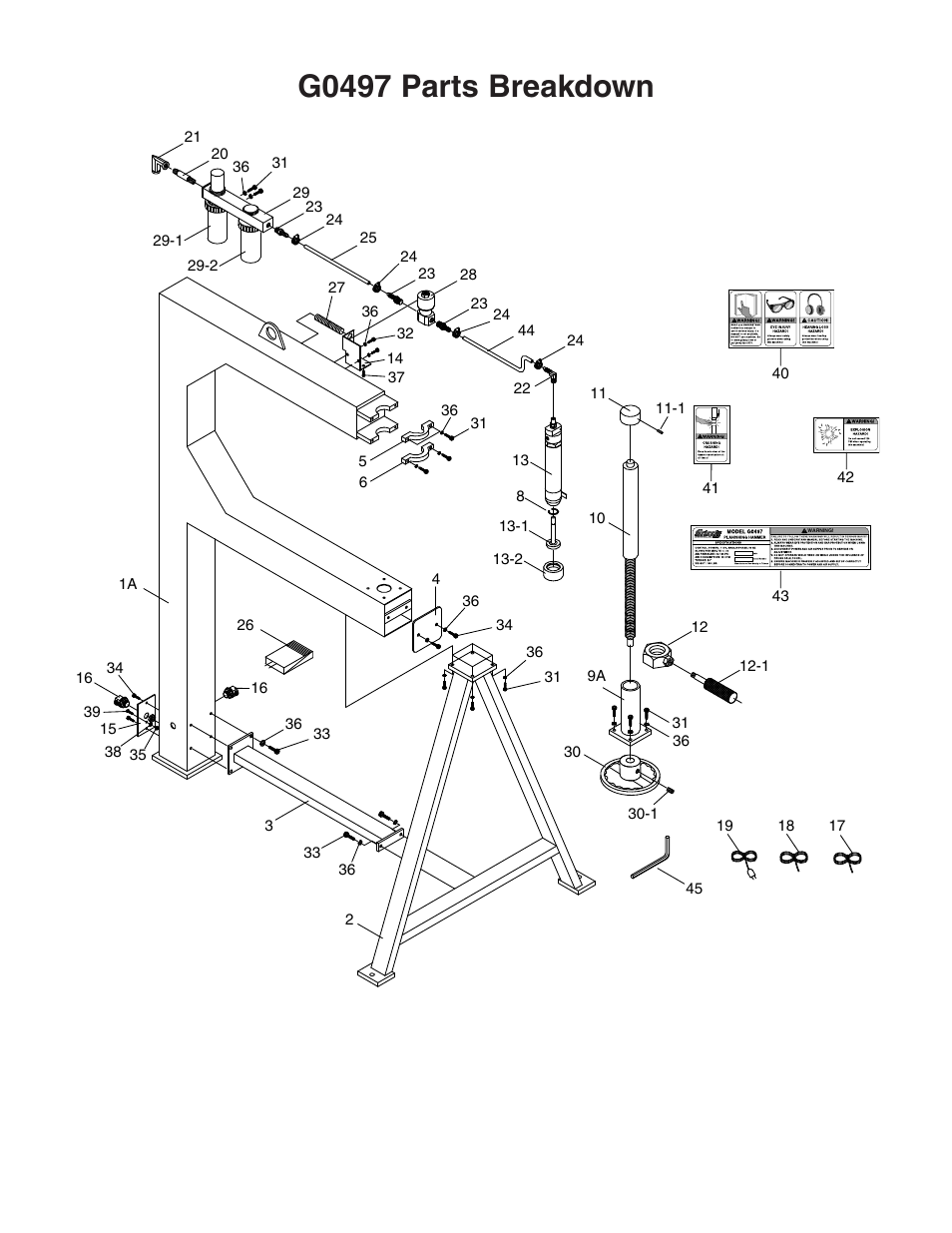 G0497 parts breakdown | Grizzly Planishing Hammer G0497 User Manual | Page 3 / 4
