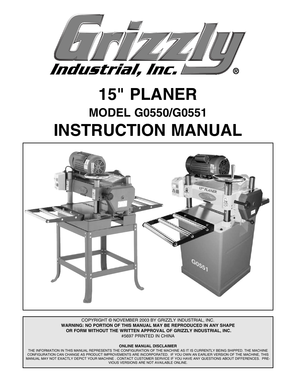 Grizzly Model G0550 User Manual | 56 pages