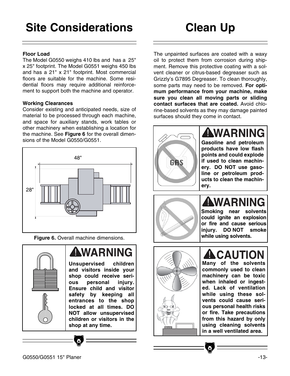 Clean up site considerations | Grizzly Model G0550 User Manual | Page 15 / 56