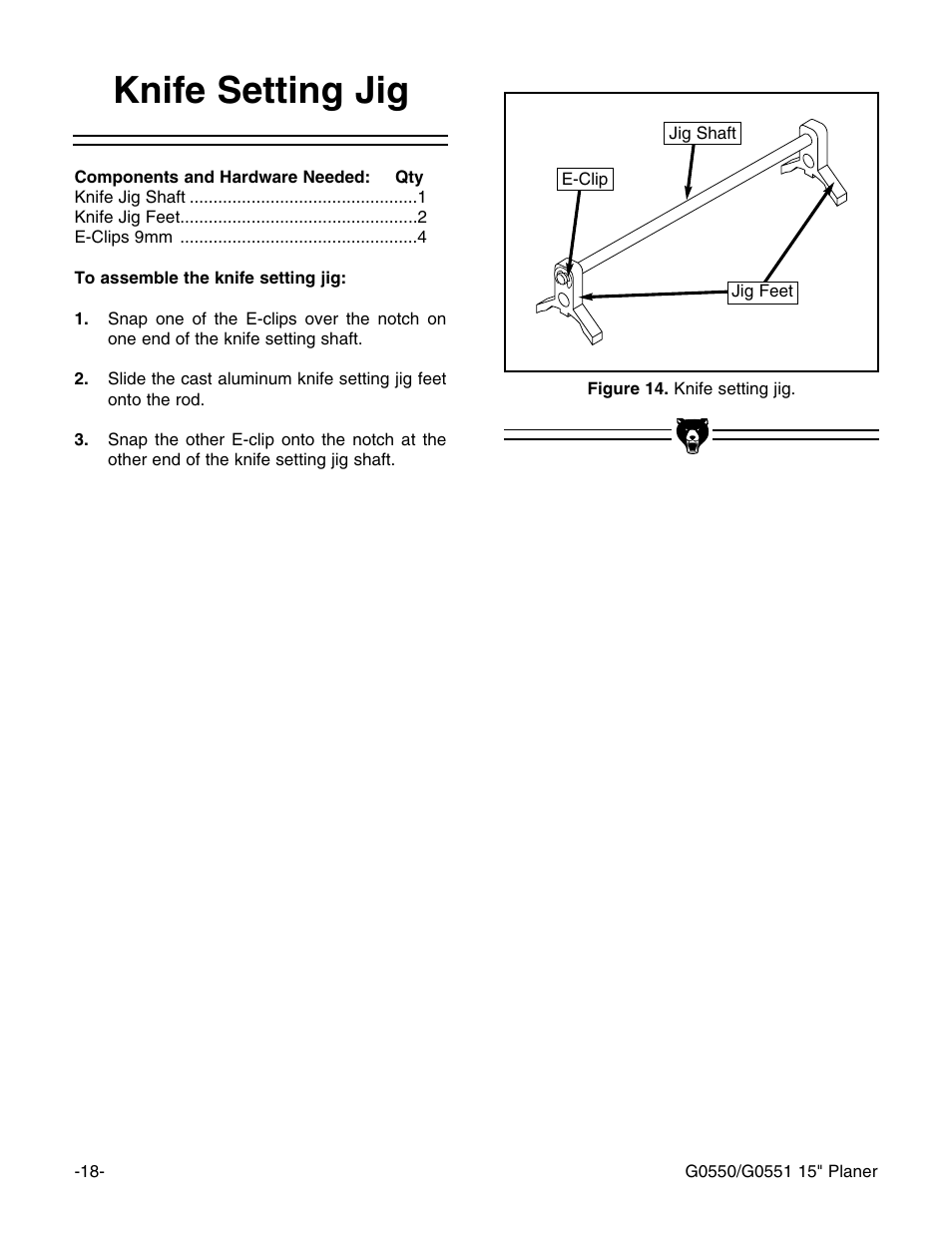 Knife setting jig | Grizzly Model G0550 User Manual | Page 20 / 56