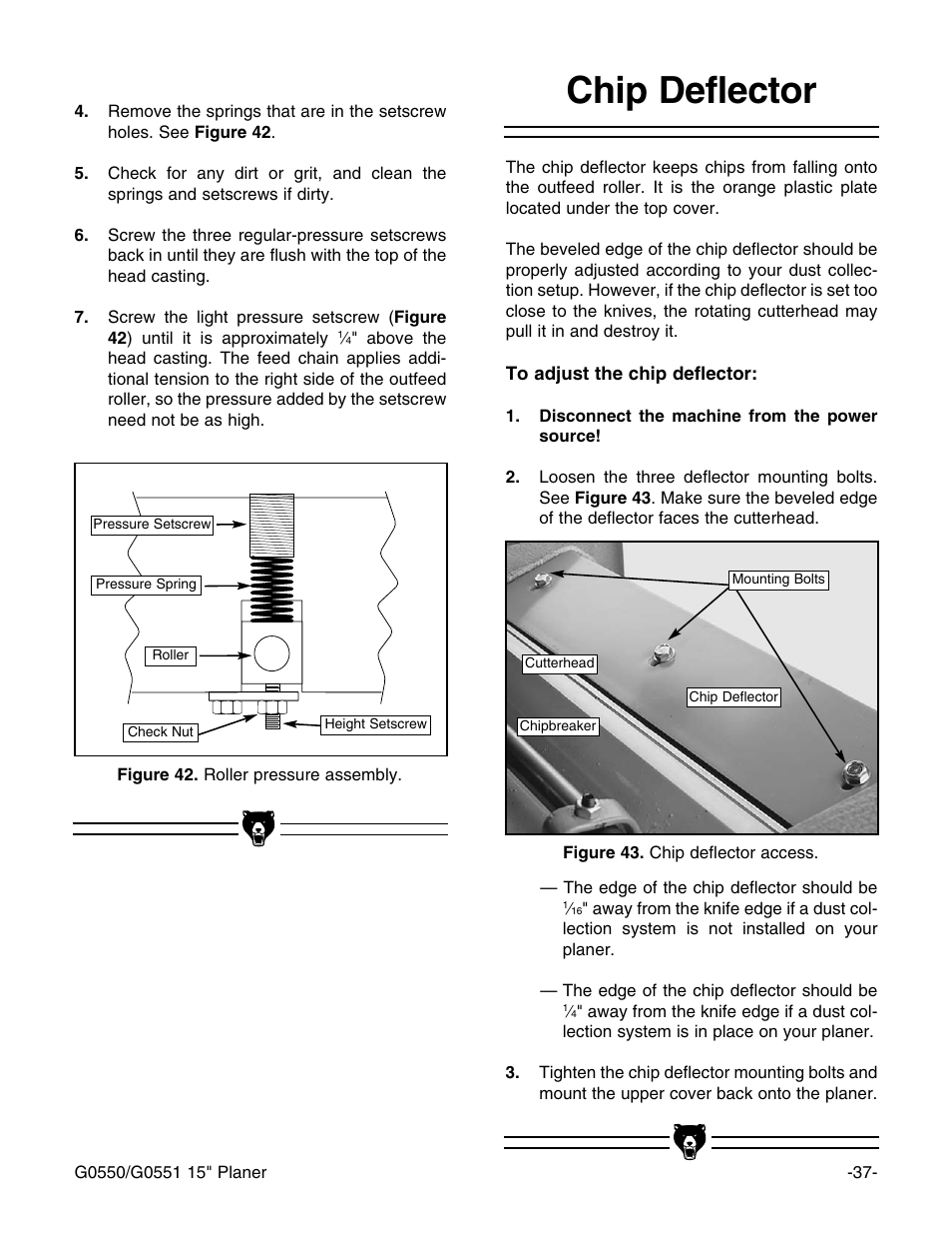 Chip deflector | Grizzly Model G0550 User Manual | Page 39 / 56