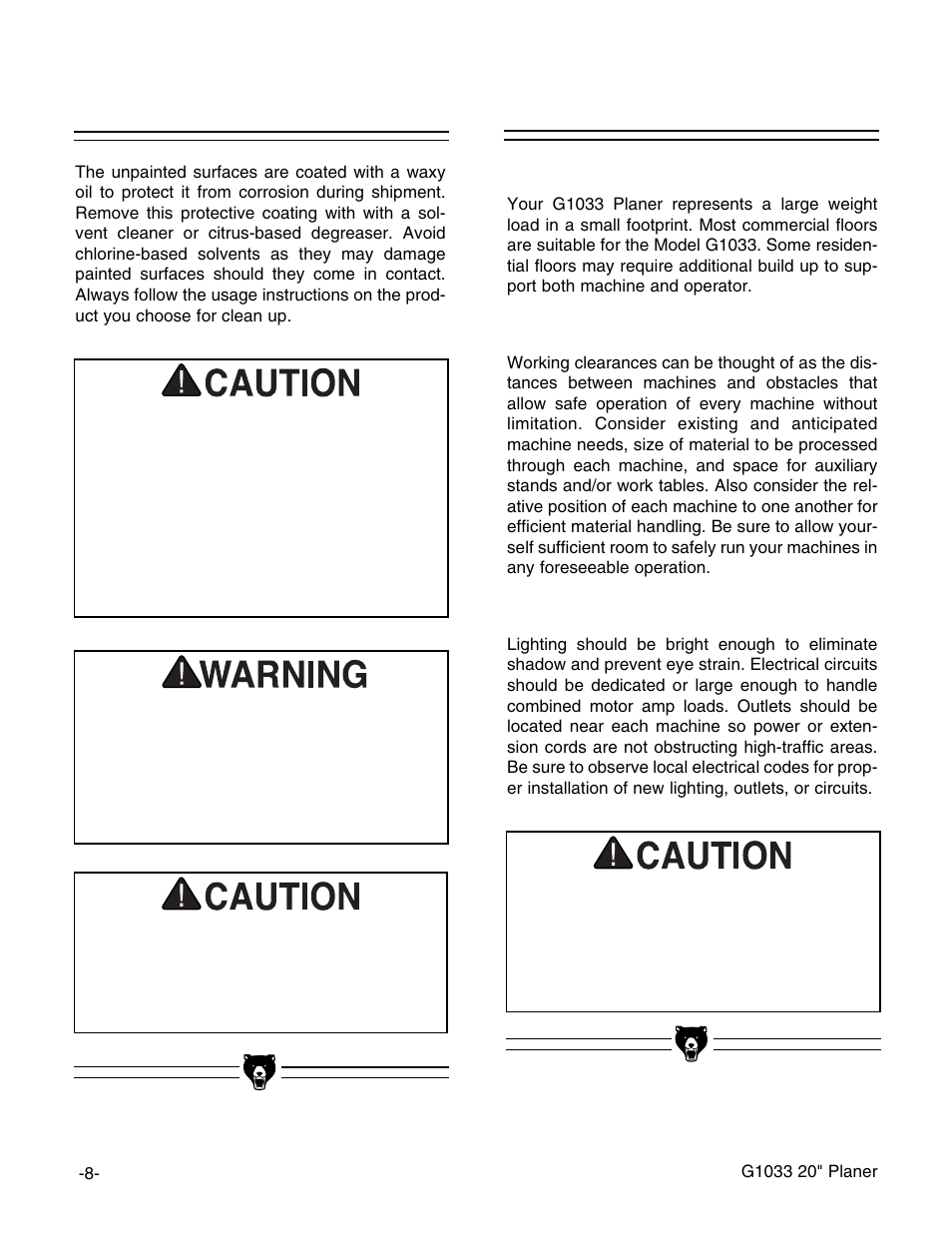 Site considerations, Clean up | Grizzly Model G1033Z User Manual | Page 12 / 44