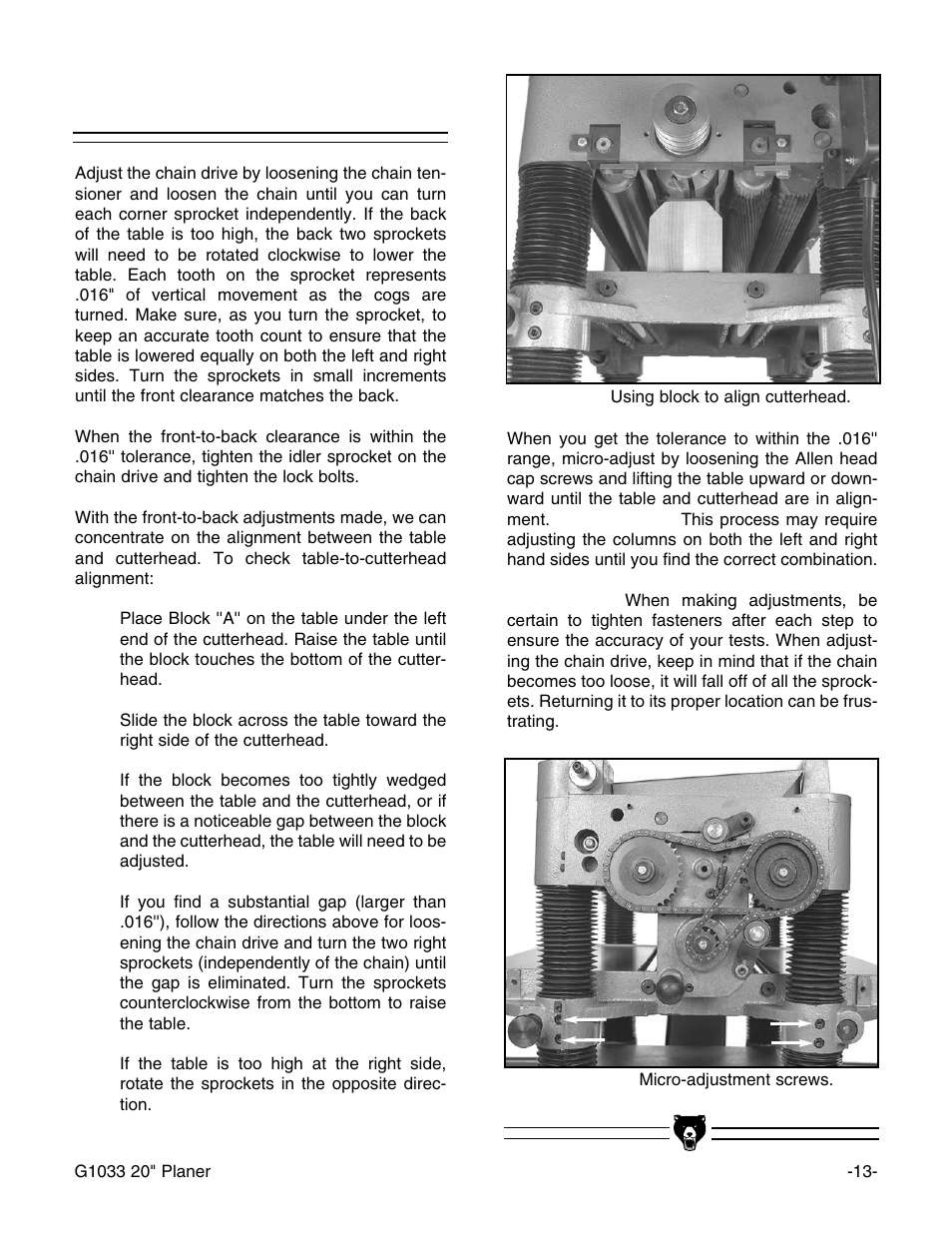 Chain drive | Grizzly Model G1033Z User Manual | Page 17 / 44