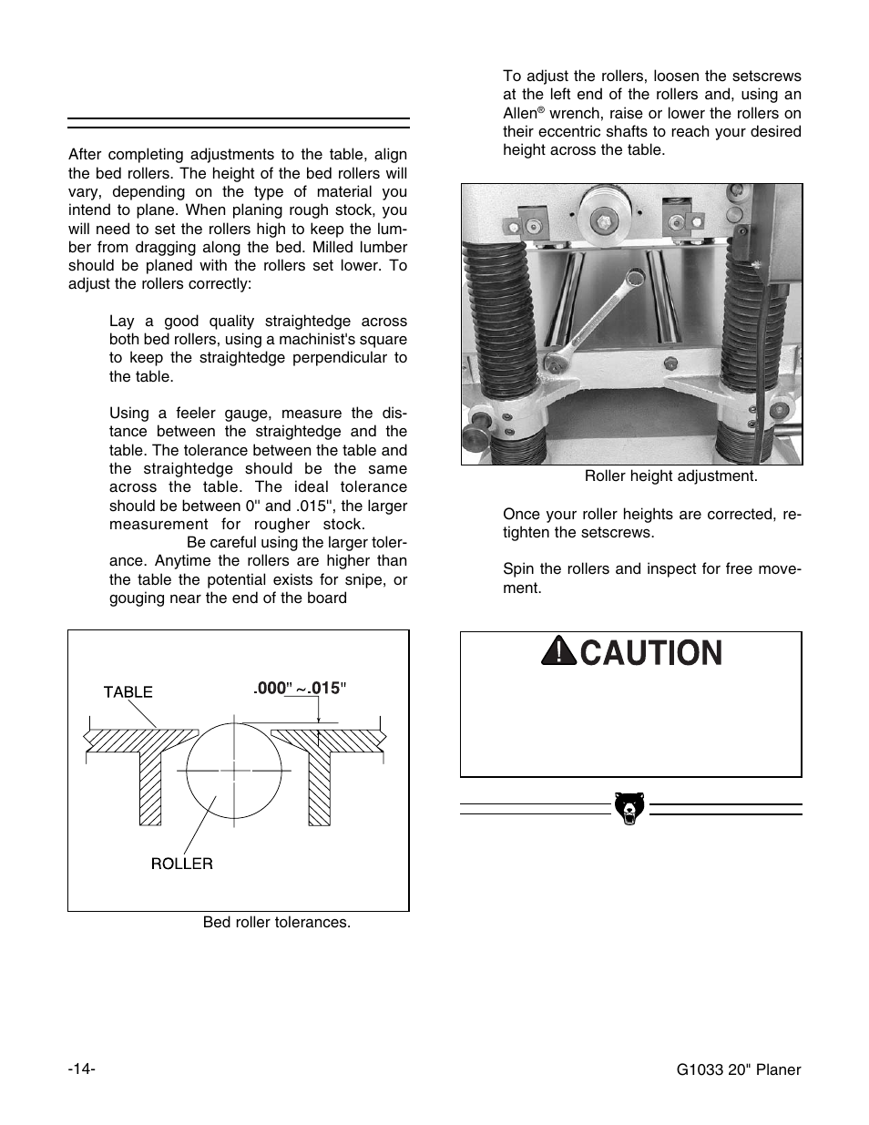 Bed rollers | Grizzly Model G1033Z User Manual | Page 18 / 44