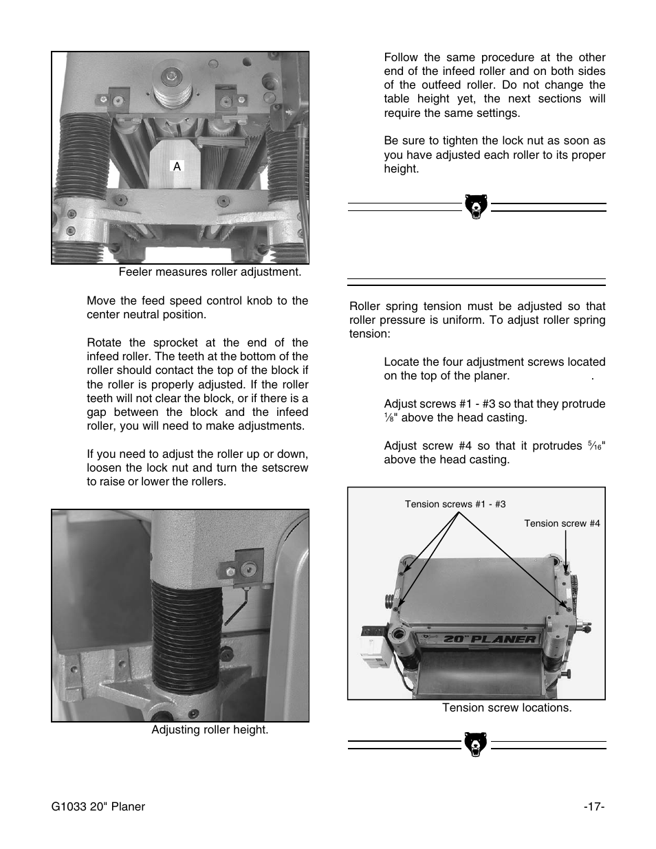 Spring tension | Grizzly Model G1033Z User Manual | Page 21 / 44