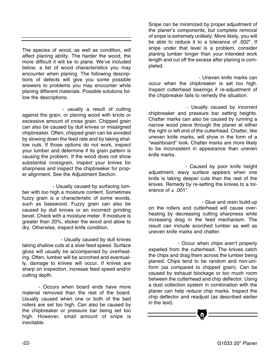 Wood characteristics | Grizzly Model G1033Z User Manual | Page 26 / 44