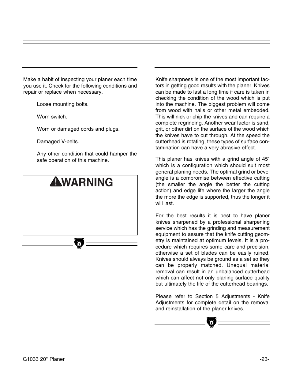 General knife sharpening | Grizzly Model G1033Z User Manual | Page 27 / 44