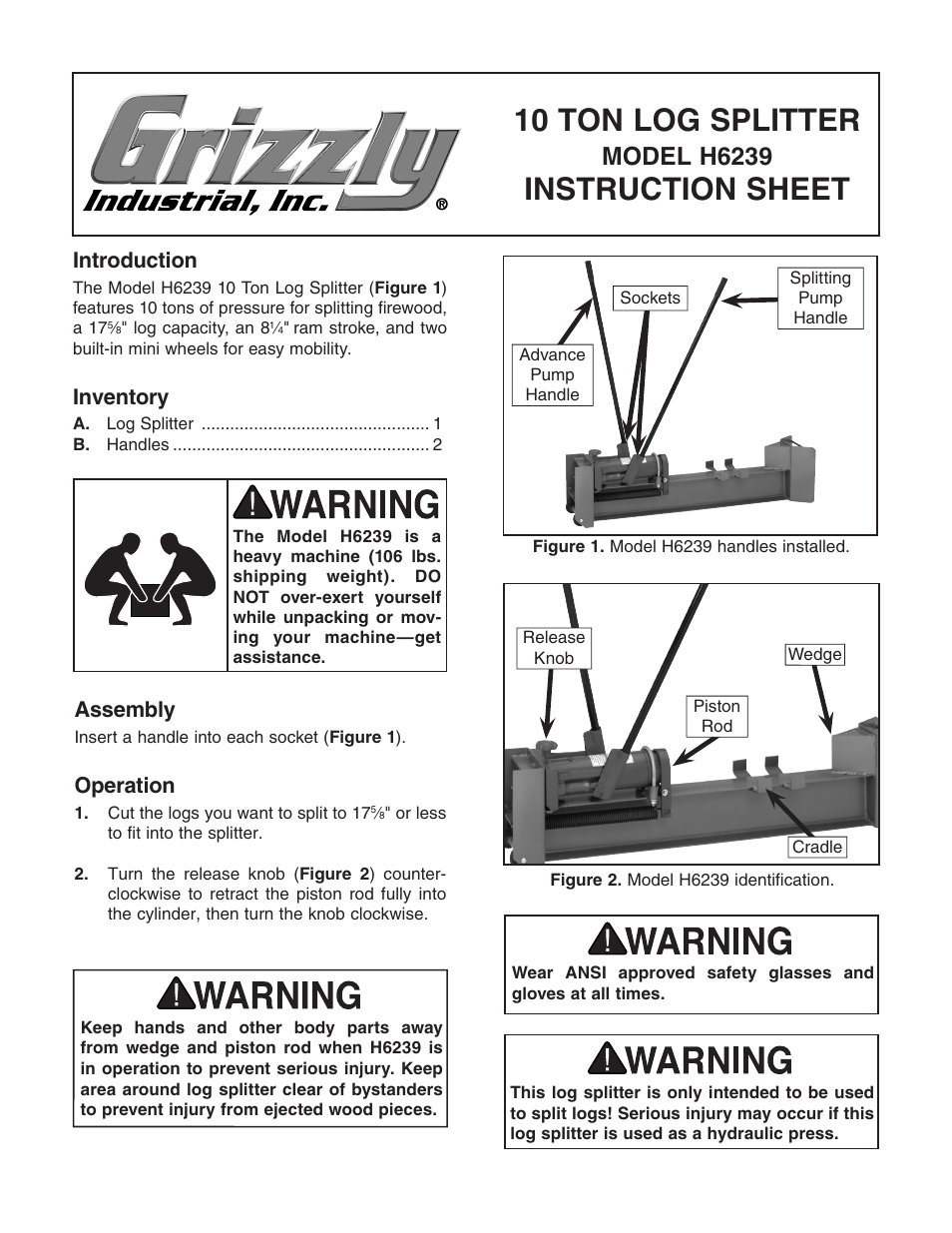 Grizzly H6239 User Manual | 4 pages