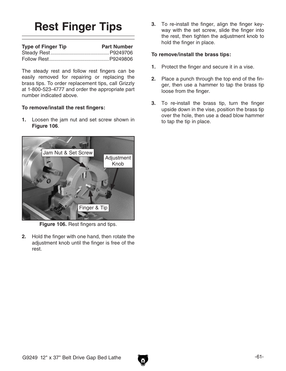 Rest finger tips | Grizzly G9249 User Manual | Page 63 / 92
