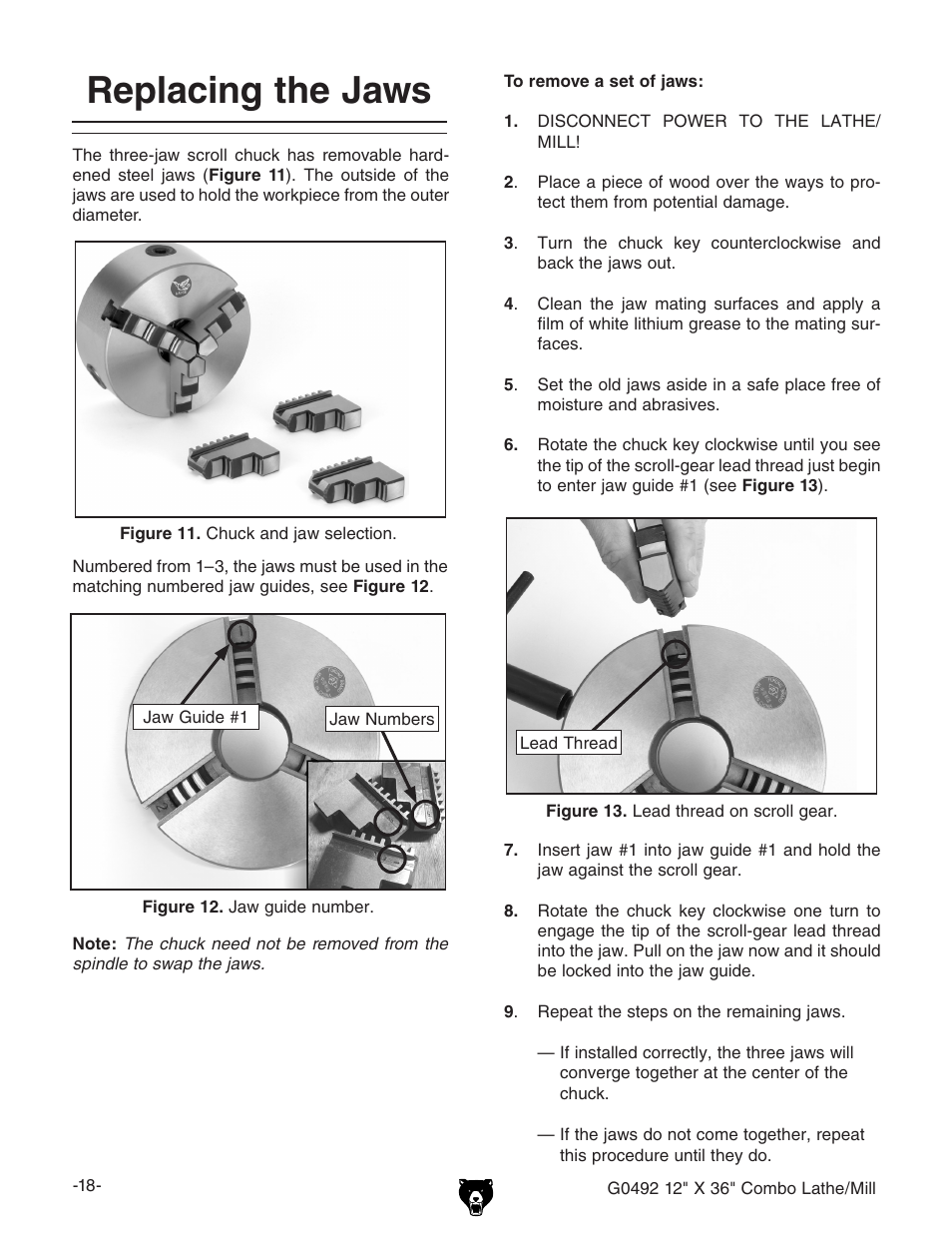 Replacing the jaws | Grizzly G0492 User Manual | Page 20 / 76