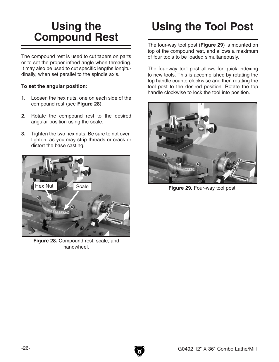Using the compound rest using the tool post | Grizzly G0492 User Manual | Page 28 / 76
