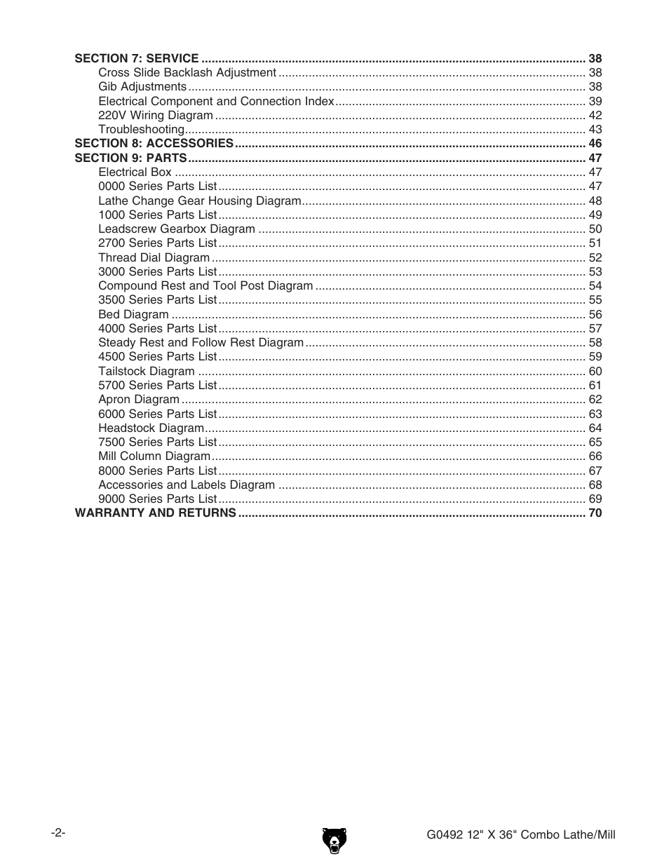 Grizzly G0492 User Manual | Page 4 / 76