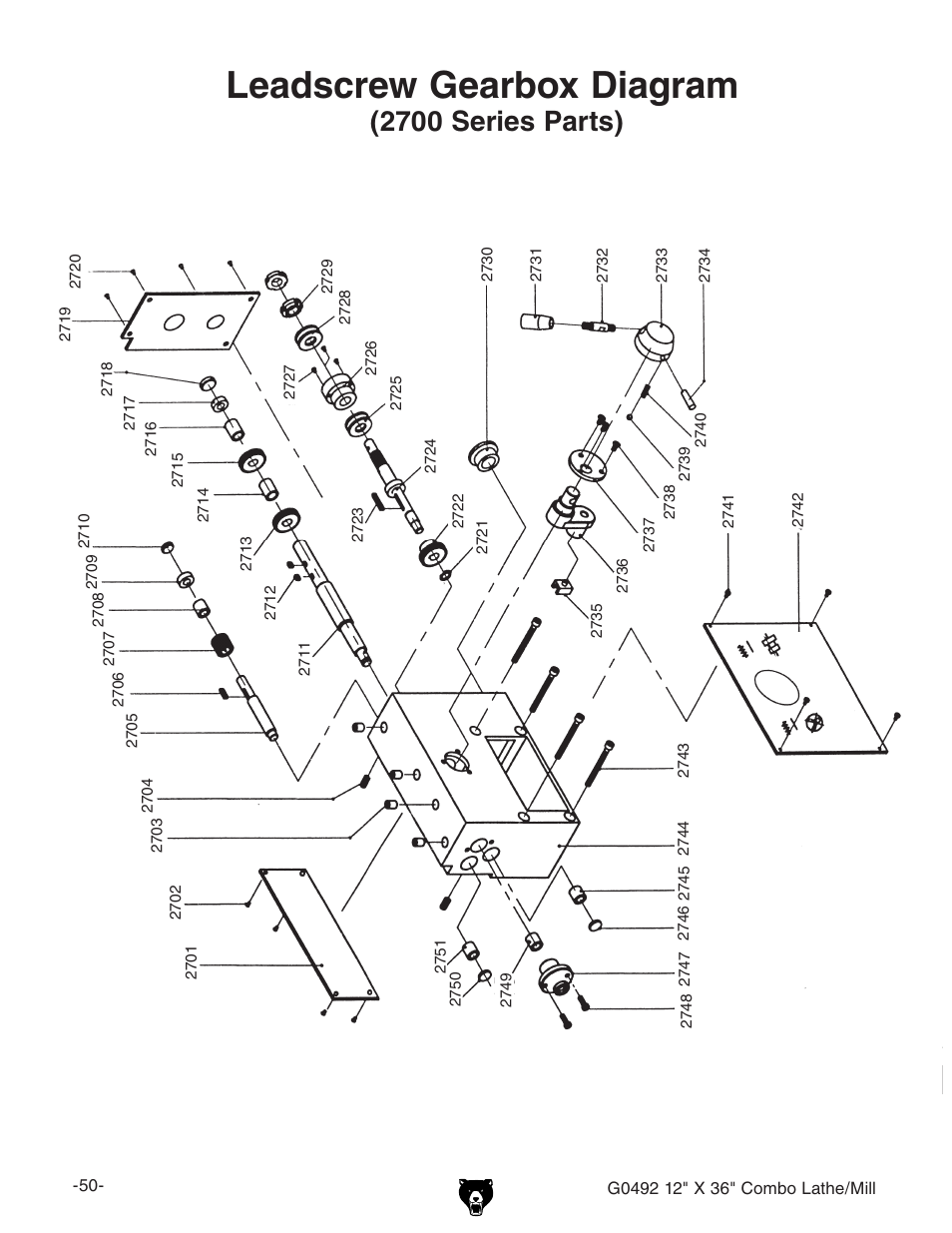 Leadscrew gearbox diagram, 2700 series parts) | Grizzly G0492 User Manual | Page 52 / 76