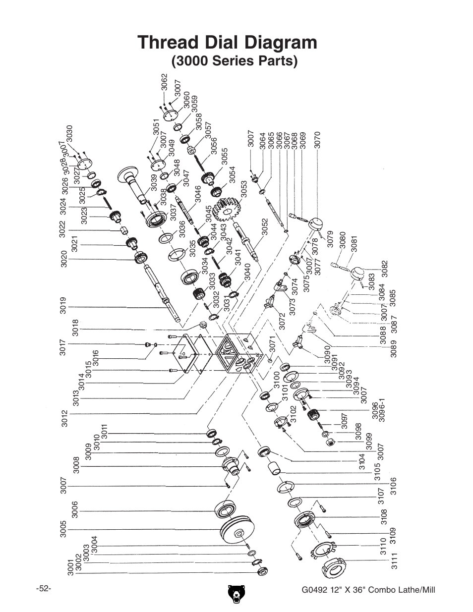 Thread dial diagram, 3000 series parts) | Grizzly G0492 User Manual | Page 54 / 76