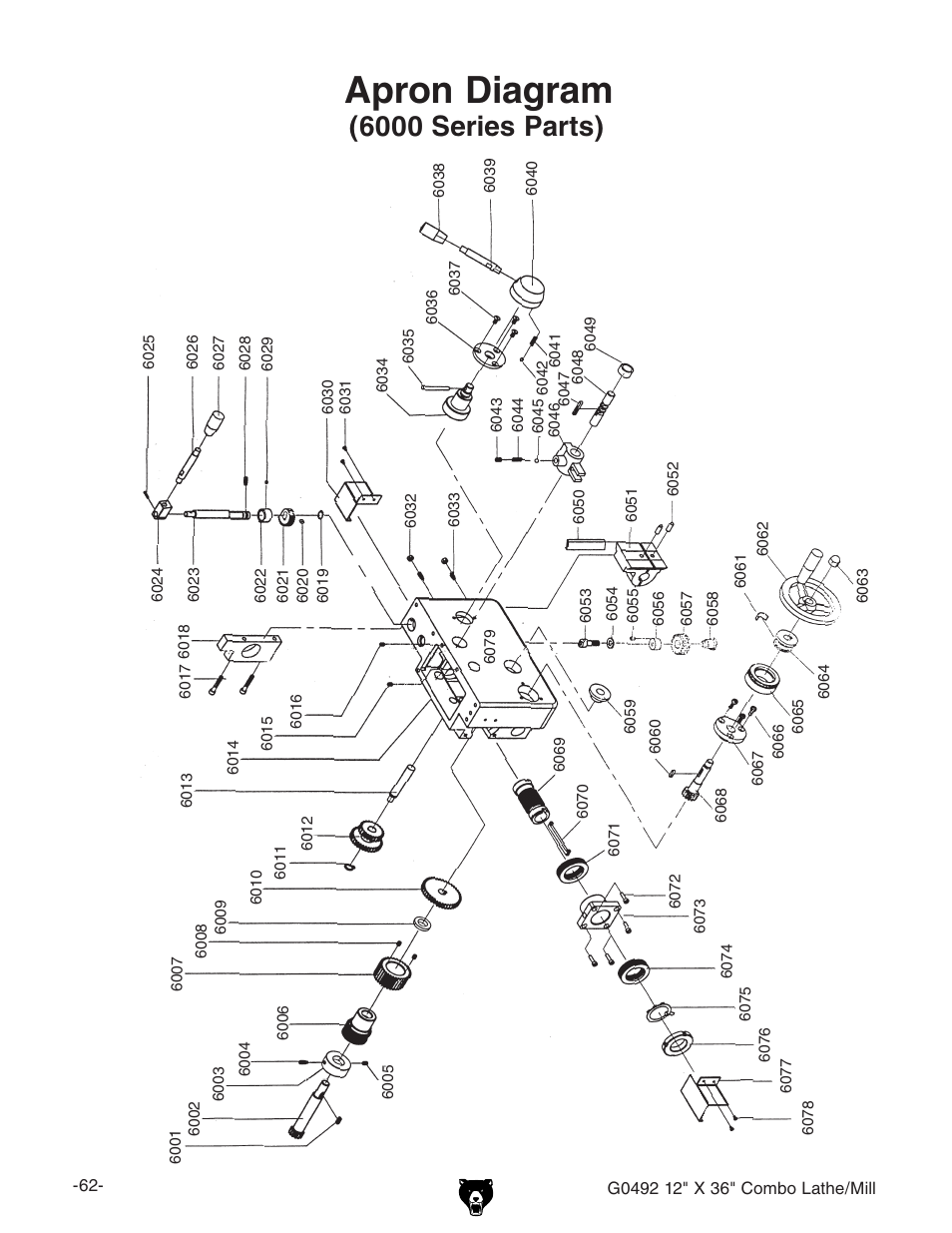 Apron diagram, 6000 series parts) | Grizzly G0492 User Manual | Page 64 / 76