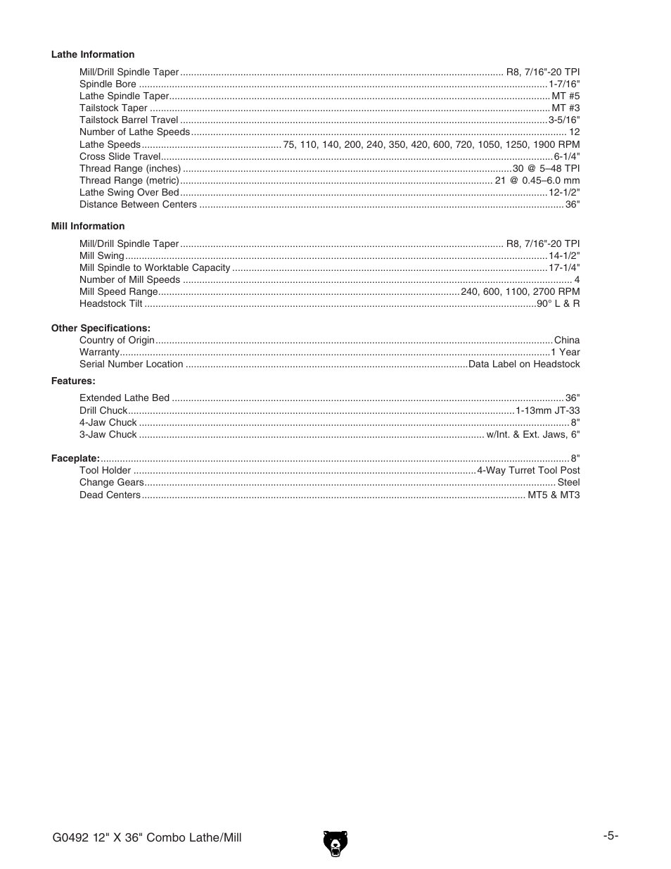 Grizzly G0492 User Manual | Page 7 / 76