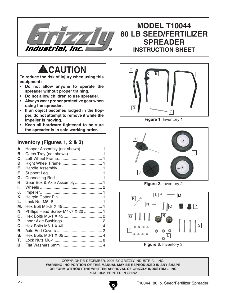 Grizzly 80 Lb. Seed/Fertilizer T10044 User Manual | 6 pages