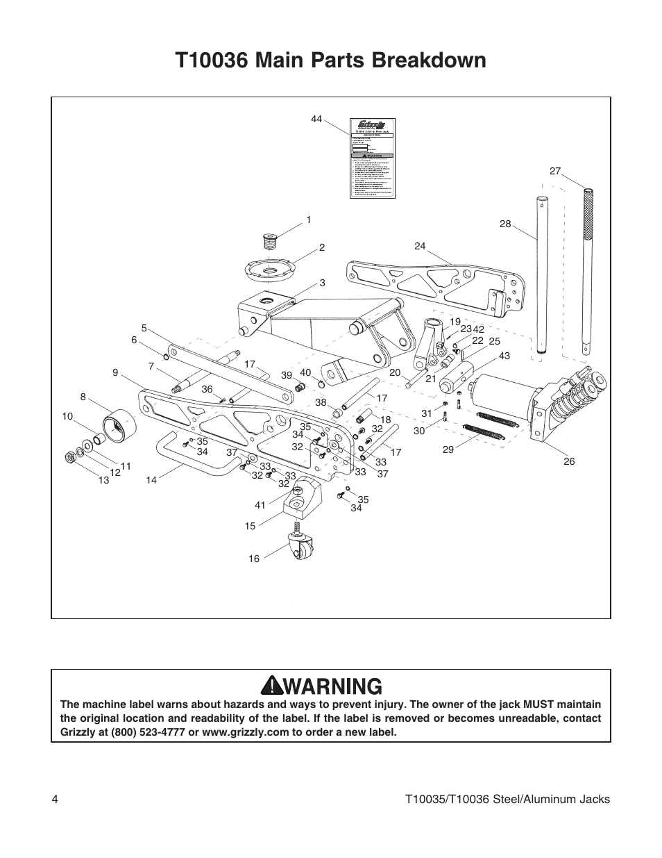 Grizzly Steel/Aluminum Jacks T10035 User Manual | Page 4 / 8