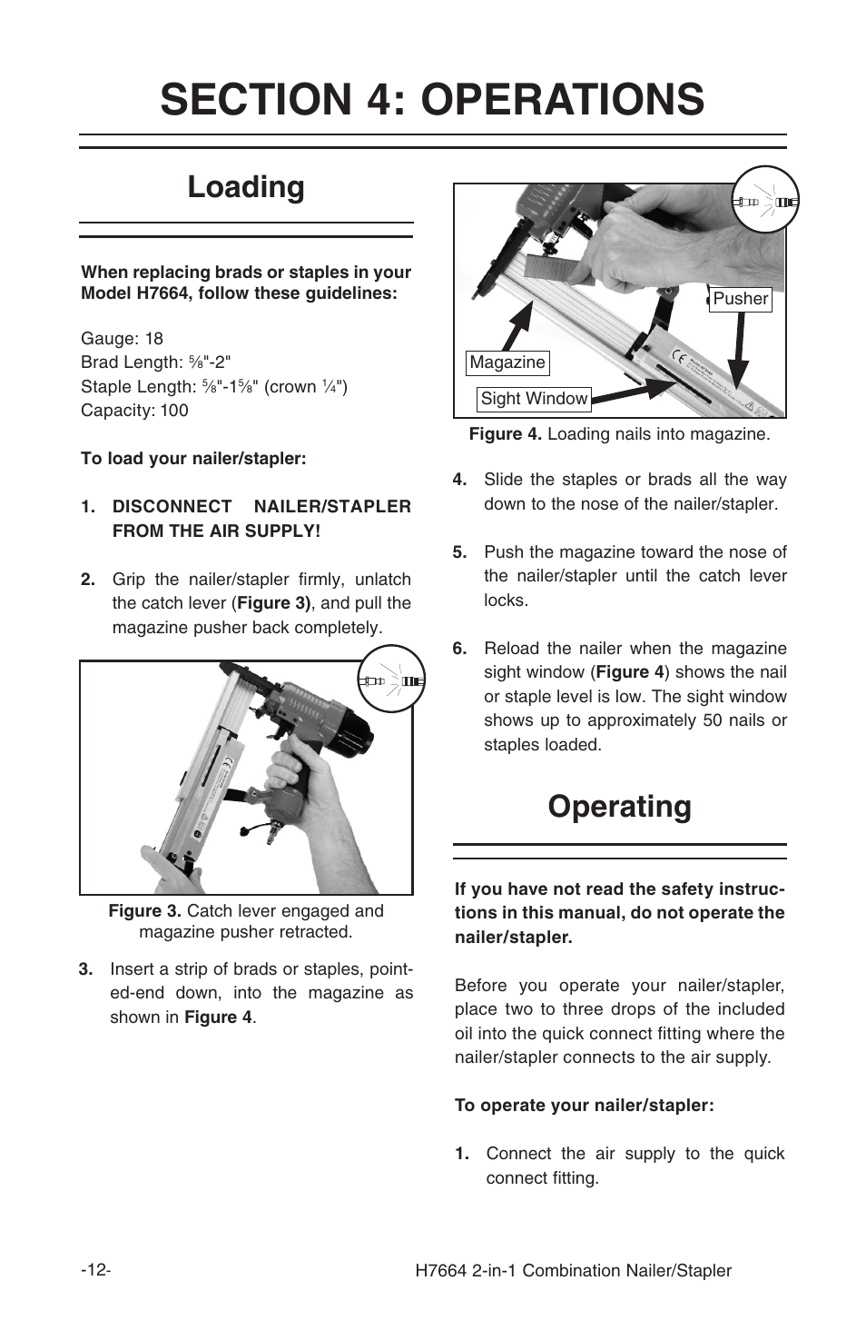 Loading, Operating | Grizzly H7664 User Manual | Page 12 / 24