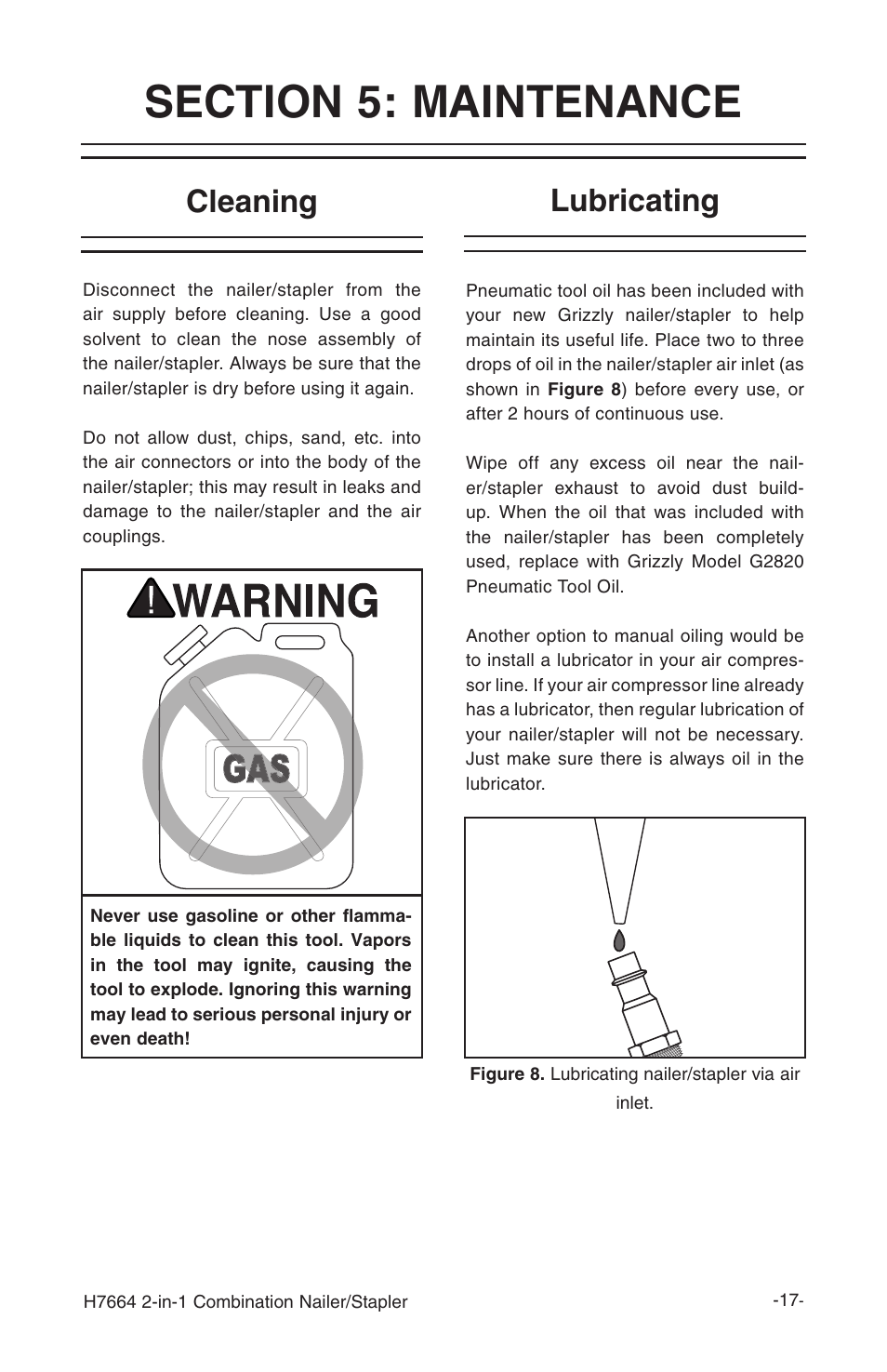 Cleaning, Lubricating | Grizzly H7664 User Manual | Page 17 / 24
