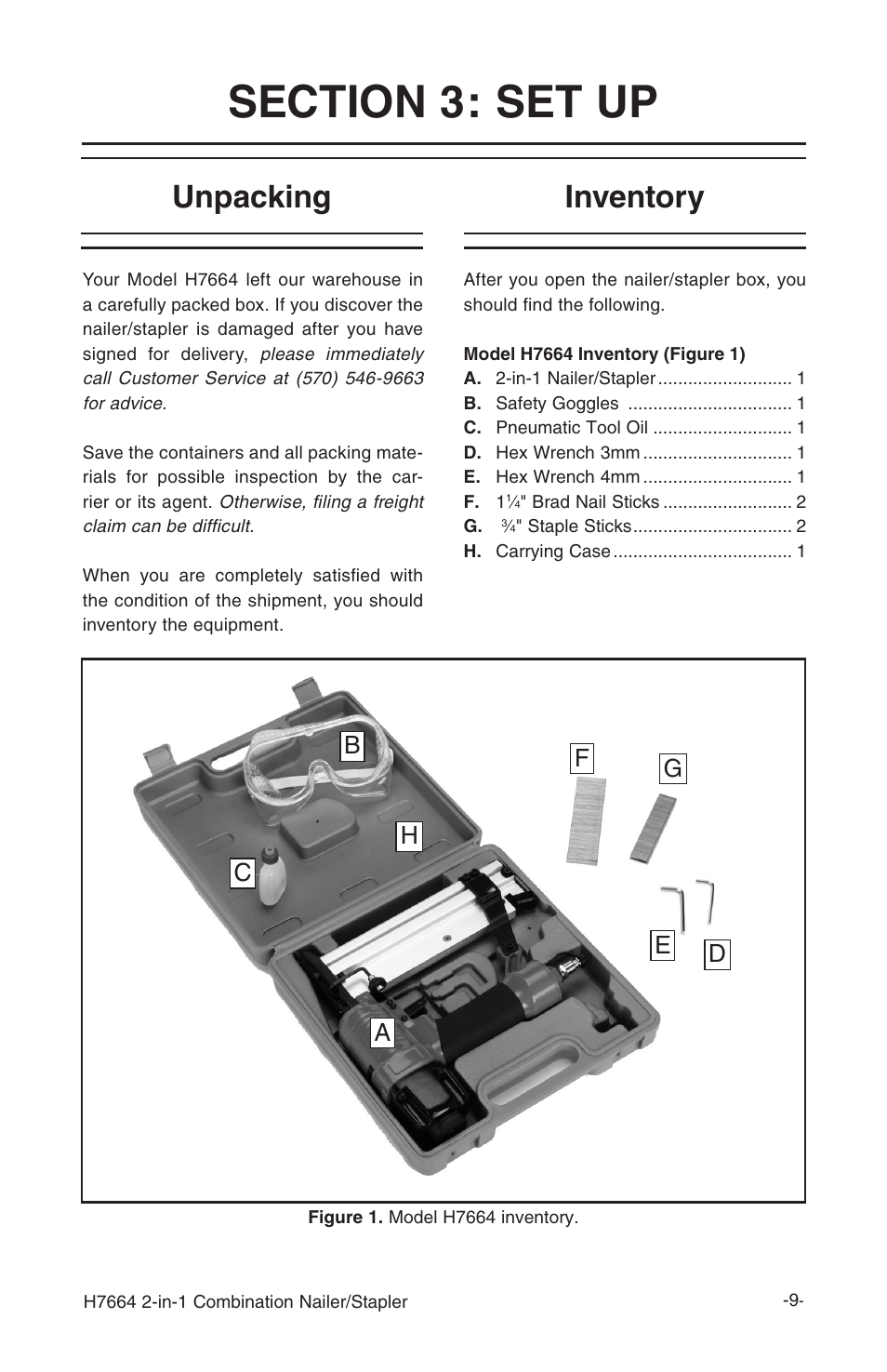 Unpacking, Inventory | Grizzly H7664 User Manual | Page 9 / 24