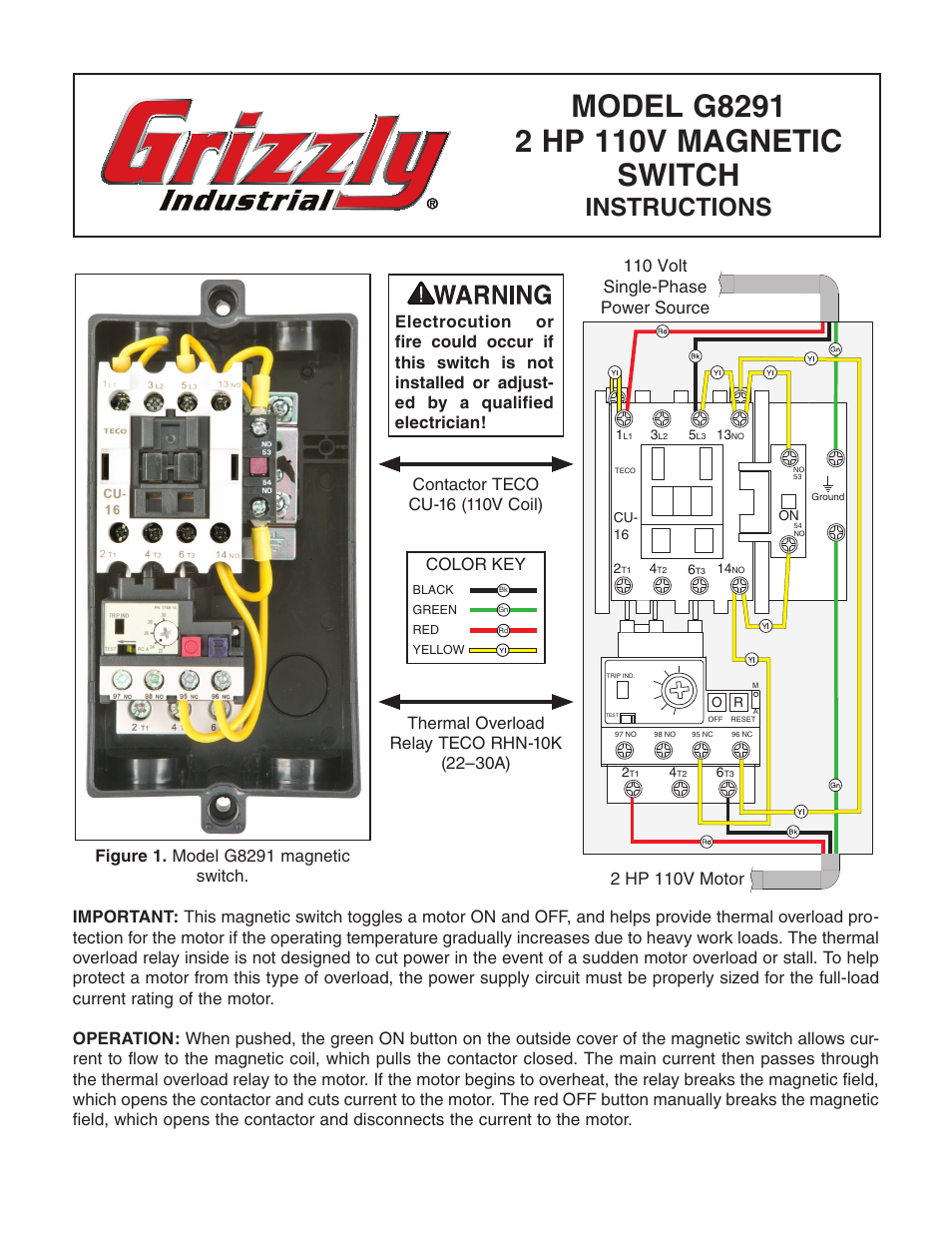 Grizzly 2HP Magnetic G8291 User Manual | 2 pages