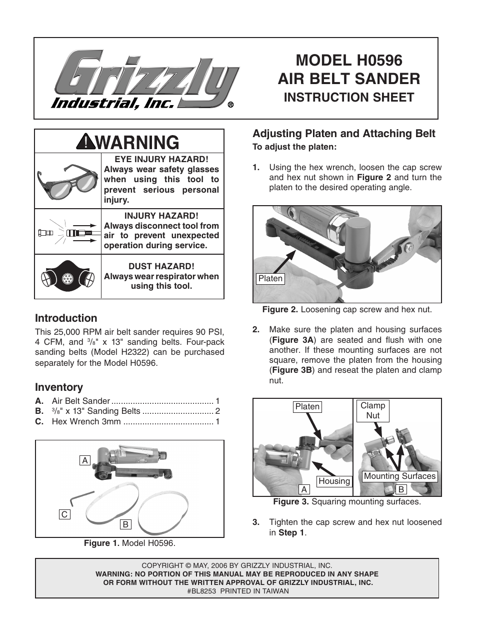 Grizzly Air Belt H0596 User Manual | 4 pages